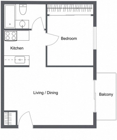 floor plan of a 1 bedroom 1 Bath apartment